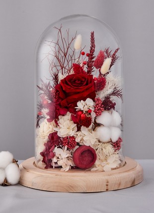 Flowers in glass dome "Cardinal"