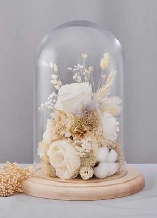 Flowers in glass dome "Tenderness of touch"