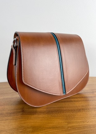 Leather saddle bag for Woman, Brown Crossbody Bag, Brown Leather Purse, Brown Shoulder Bag, Lamponi Saddle brown/blue2 photo