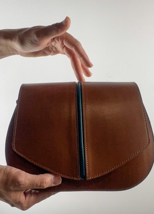 Leather saddle bag for Woman, Brown Crossbody Bag, Brown Leather Purse, Brown Shoulder Bag, Lamponi Saddle brown/blue5 photo