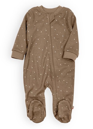 Brown cotton baby jumpsuit with a zipper and closed feet Tunes