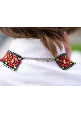 Beaded black and red with gold necklace Sylyanka6 photo