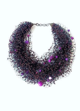 Purple beaded necklace, violet beads necklace, chunky crystal necklace, native woman necklace, pearl bib necklace