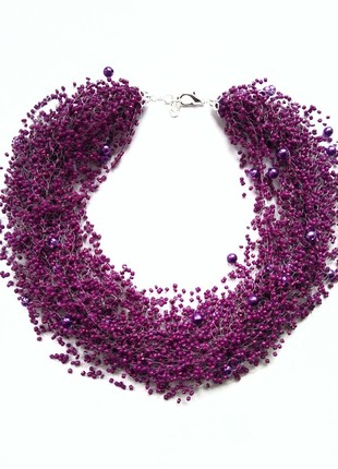 Purple beaded necklace, violet beads necklace, chunky crystal necklace, native woman necklace, pearl bib necklace