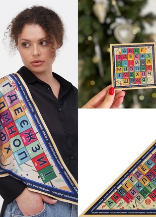 Designer  scarf ""Ukrainian alphabet ,, triangular bandana from the designer Art Sana3 photo
