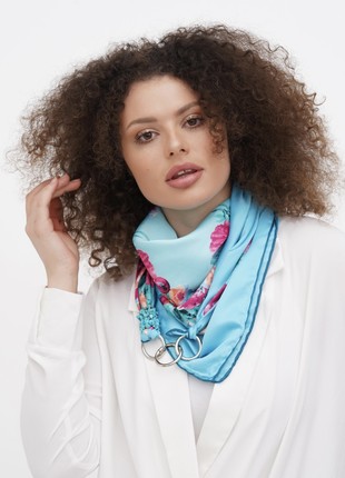 Silk scarf My Scarf "Ukraine  spring" luxurious print. Decorated with natural t agat  stone1 photo