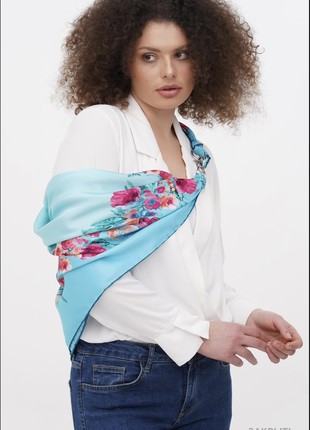 Silk scarf My Scarf "Ukraine  spring" luxurious print. Decorated with natural t agat  stone2 photo
