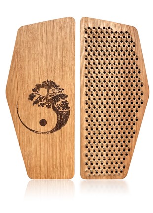Oh! SADHU Board for Yoga from Natural Oak Wood, Foot Shape, Natural Wood Yin Yang