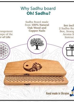 Oh! SADHU Board for Yoga from Natural Oak Wood, Foot Shape, Natural Wood Yin Yang3 photo