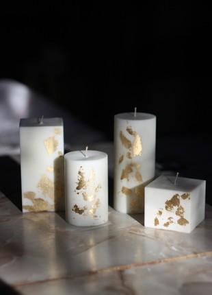 A set of BELLA CANDELA Classic candles in white color with gold plating6 photo