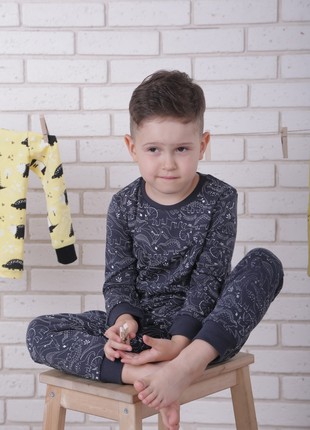Pajamas for boys and girls of dark blue color with Dinosaurs2 photo