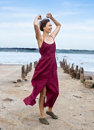 Slip linen sundress with slits