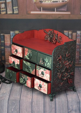 Mini chest of drawers with 9 compartments with peonies