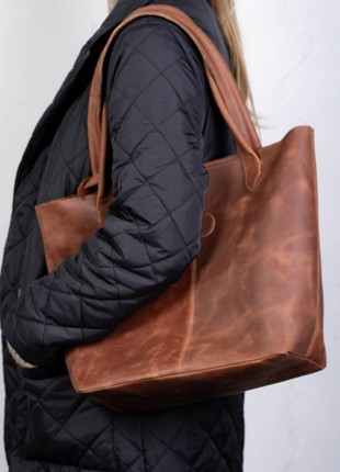 Leather tote bag for woman (brown)5 photo