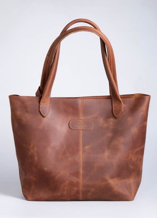 Leather tote bag for woman (brown)1 photo