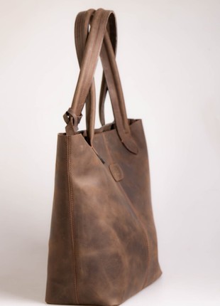 Leather tote bag for woman (dark brown)4 photo