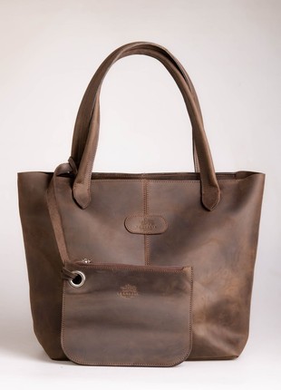 Leather tote bag for woman (dark brown)1 photo
