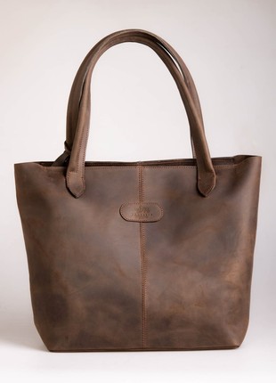Leather tote bag for woman (dark brown)3 photo