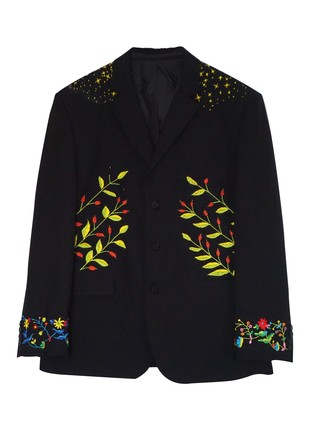 Colorful blazer with hand-made embroidery in naive style