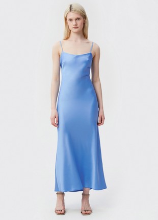 Blue satin open-back dress