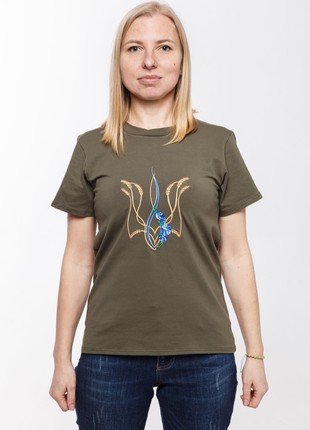 Basic T-shirt with embroidery "Mallow trident" khaki. support ukraine3 photo