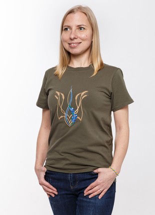 Basic T-shirt with embroidery "Mallow trident" khaki. support ukraine4 photo