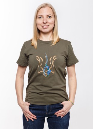 Basic T-shirt with embroidery "Mallow trident" khaki. support ukraine5 photo