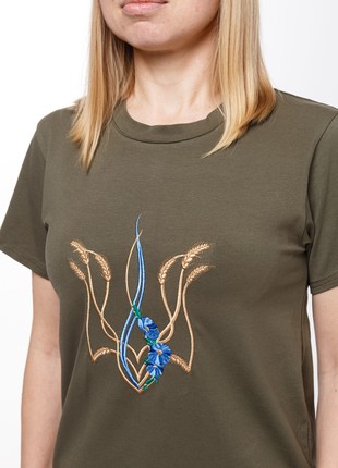 Basic T-shirt with embroidery "Mallow trident" khaki. support ukraine2 photo