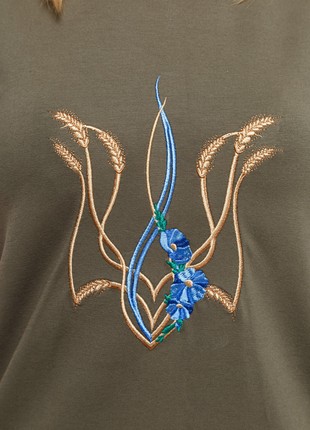 Basic T-shirt with embroidery "Mallow trident" khaki. support ukraine6 photo