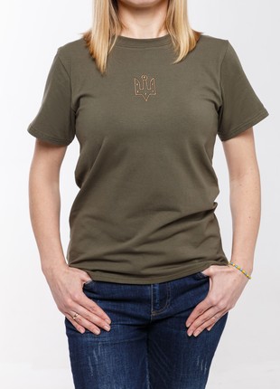 Basic t-shirt with "The trident of Yaroslav the Wise" embroidery khaki3 photo
