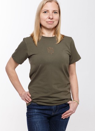 Basic t-shirt with "The trident of Yaroslav the Wise" embroidery khaki4 photo