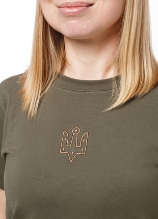 Basic t-shirt with "The trident of Yaroslav the Wise" embroidery khaki2 photo