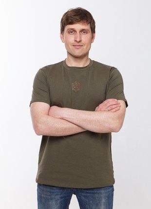Basic t-shirt with "The trident of Yaroslav the Wise" embroidery khaki3 photo