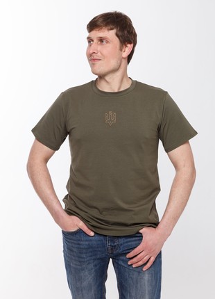 Basic t-shirt with "The trident of Yaroslav the Wise" embroidery khaki1 photo