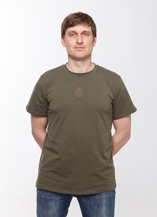 Basic t-shirt with "The trident of Yaroslav the Wise" embroidery khaki4 photo