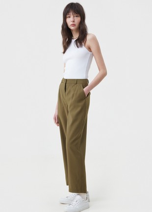 Shortened khaki pants made of suit fabric with viscose3 photo