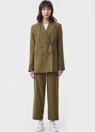 Double-breasted straight khaki jacket made of suit fabric with viscose
