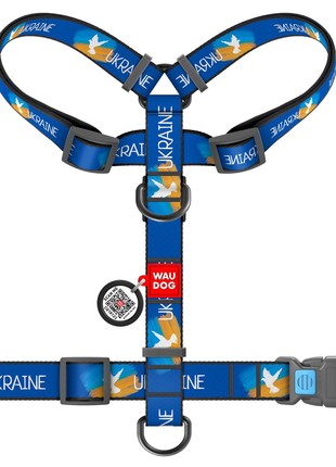 WAUDOG Nylon dog H-harness with QR-passport "Flag" design, plastic fastex, size L5 photo