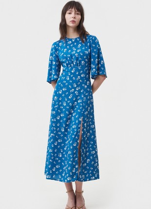 Blue viscose midi dress in floral print