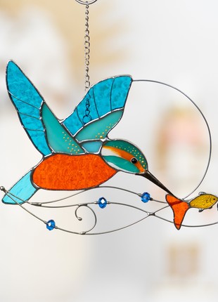 Kingfisher stained glass bird suncatcher1 photo
