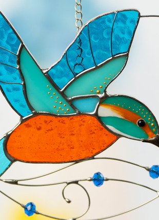 Kingfisher stained glass bird suncatcher4 photo