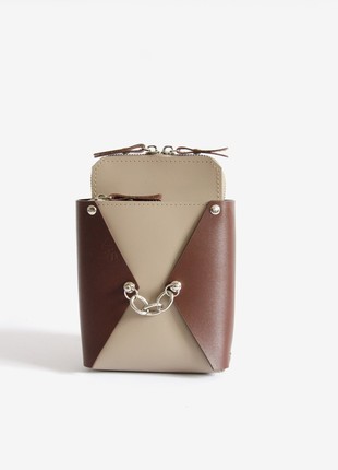 Talia leather bag in brown and beige color