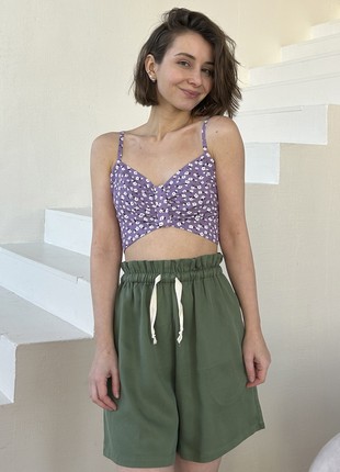 Bow Double Layer Floral Crop Top SHTOYKO5 photo