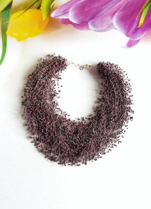 Purple beaded necklace, violet beads necklace, chunky crystal necklace, native woman necklace, pearl bib necklace