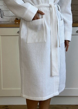 Waffle women's dressing gown COZY long white 1207 photo