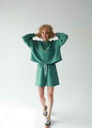 Women's suit with shorts with "Ukraine 1991" embroidery in emerald color
