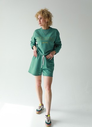 Women's suit with shorts with "Ukraine 1991" embroidery in emerald color3 photo