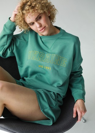 Women's suit with shorts with "Ukraine 1991" embroidery in emerald color4 photo