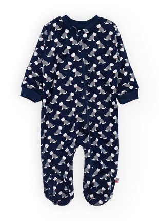 Dark-blue cotton baby jumpsuit with a zipper and closed feet Tunes