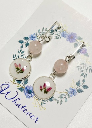 Earrings with dry flowers and natural stones1 photo